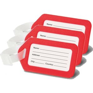 Set van 3x stuks kofferlabels/bagagelabels kunststof - Rood - 5 x 8 cm