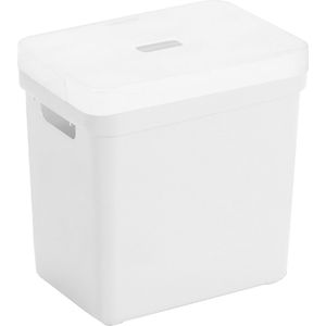 Opbergboxen/opbergmanden wit van 25 liter kunststof met transparante deksel 35 x 25 x 36 cm