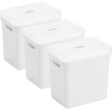 Set van 3x opbergboxen/opbergmanden wit van 25 liter kunststof met transparante deksel 35 x 25 x 36 cm