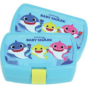2x stuks kunststof broodtrommels/lunchboxen Baby Shark 16 x 11 cm - Stevige lunchtrommels voor naar school