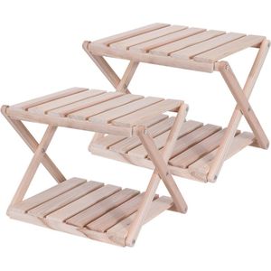 Set van 2x stuks houten inklapbaar bijzettafeltjes voor in de tuin 38,5 cm