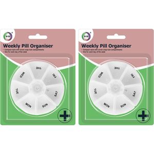 Multipak van 2x stuks medicijnen doos/pillendoosjes 7-vaks wit met de dagen van de week 9 cm - Geneesmiddelen bewaarbox