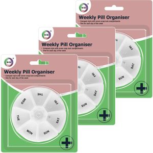 Multipak van 5x Stuks Medicijnen Doos/Pillendoosjes 7-vaks Wit met de Dagen van de Week 9 cm