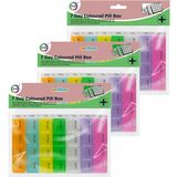 Multipak van 5x stuks gekleurde medicijnen doos/pillendoosjes 28-vaks wit 17 cm