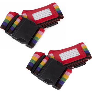 2x Stuks Kofferriemen / Bagageriemen - Met Label - 183 cm - Kofferspanband Regenboog Kleuren