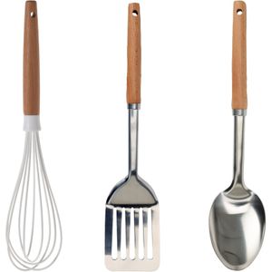 Excellent Houseware 3-delig keukengerei - Garde/opscheplepel/spatel - Hout/metaal