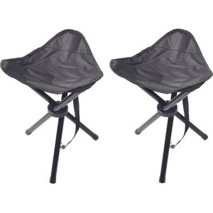 2x Stuks Drie Poot Opvouwbare Krukjes Zwart 39 cm - Campingstoel - Visserskrukje