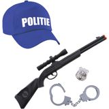 Carnaval verkleed speelgoed politiepet blauw voor kinderen met geweer/handboeien/badge