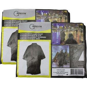 2x stuks regenponcho zwart voor volwassenen
