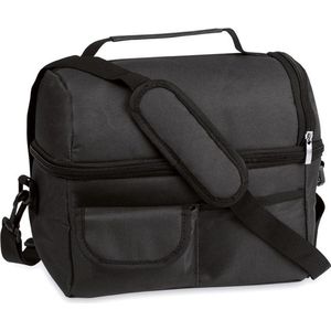 Koeltas zwart met schouderriem 25 x 24 x 15 cm - 9 liter inhoud - 2 vakken en ritssluiting