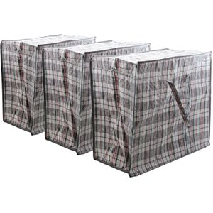 Multipak van 3x stuks mega/jumbo/XXL boodschappentas/shopper zwart geruit 55 x 30 cm van kunststof - Boodschappen tassen