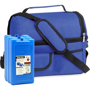 Koeltas blauw met schouderriem 25 x 24 x 15 cm met 3x stuks koelelementen