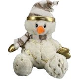 2x stuks pluche sneeuwpop knuffels pop met muts en sjaal 23 cm