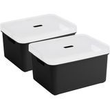 2x stuks Sunware opbergbox/mand/kist van 32 liter zwart kunststof met transparante deksel - 45 x 35 x 24 cm
