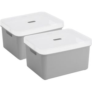 2x stuks Sunware opbergbox/mand/kist van 32 liter lichtgrijs kunststof met transparante deksel - 45 x 35 x 24 cm