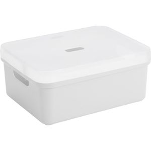Sunware opbergbox/mand/kist van 24 liter wit kunststof met transparante deksel - 45 x 35 x 18 cm
