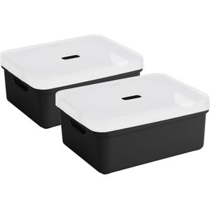2x stuks Sunware opbergbox/mand/kist van 24 liter zwart kunststof met transparante deksel - 45 x 35 x 18 cm