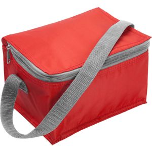 Kleine koeltas rood voor 6 blikjes met rits en draagband - Lunch-drankjes-medicijnen - 20 x 13 x 13 cm