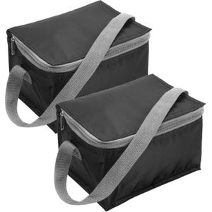 Set van 2x stuks kleine koeltas zwart voor 6 blikjes met rits en draagband - Koeltas