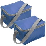 Set van 2x stuks kleine koeltas blauw voor 6 blikjes met rits en draagband - Koeltas