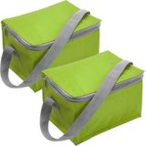 Set van 2x stuks kleine koeltas lime groen voor 6 blikjes met rits en draagband - lunch-drankjes-medicijnen - 20 x 13 x 13 cm