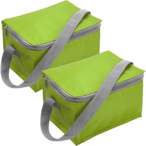 Set van 4x stuks kleine koeltas lime groen voor 6 blikjes met rits en draagband - lunch-drankjes-medicijnen - 20 x 13 x 13 cm