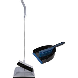 Stoffer en blik combie-set van 2 soorten - Lange/korte steel - Kunststof