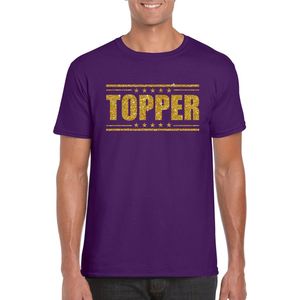 Paars Topper shirt in gouden glitter letters heren - Toppers dresscode kleding
