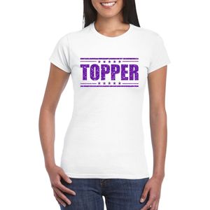 Toppers in concert - Wit Topper shirt in paarse glitter letters dames - Toppers dresscode kleding