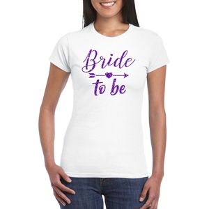 Wit Bride To Be t-shirt met paarse glitters dames - Vrijgezellen bachelor feest