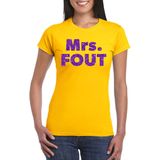 Geel Mrs Fout t-shirt met paarse glitters dames - Fout themafeest feest kleding