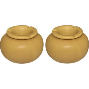 Atmos Fera 2x stuks keramiek stormasbak rond okergeel 13 x 9 cm - binnen/buiten