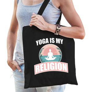 Yoga is my religion katoenen tas zwart voor volwassenen - verjaardag - kado /  tasje / shopper