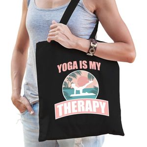 Yoga is my therapy katoenen tas zwart voor volwassenen - verjaardag - kado /  tasje / shopper