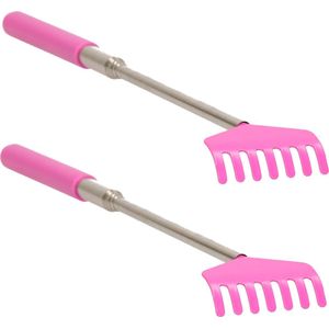 Set van 2x stuks roze uitschuifbare ruggenkrabber tot 67 cm uitgeklapt - Massage rugkrabbers