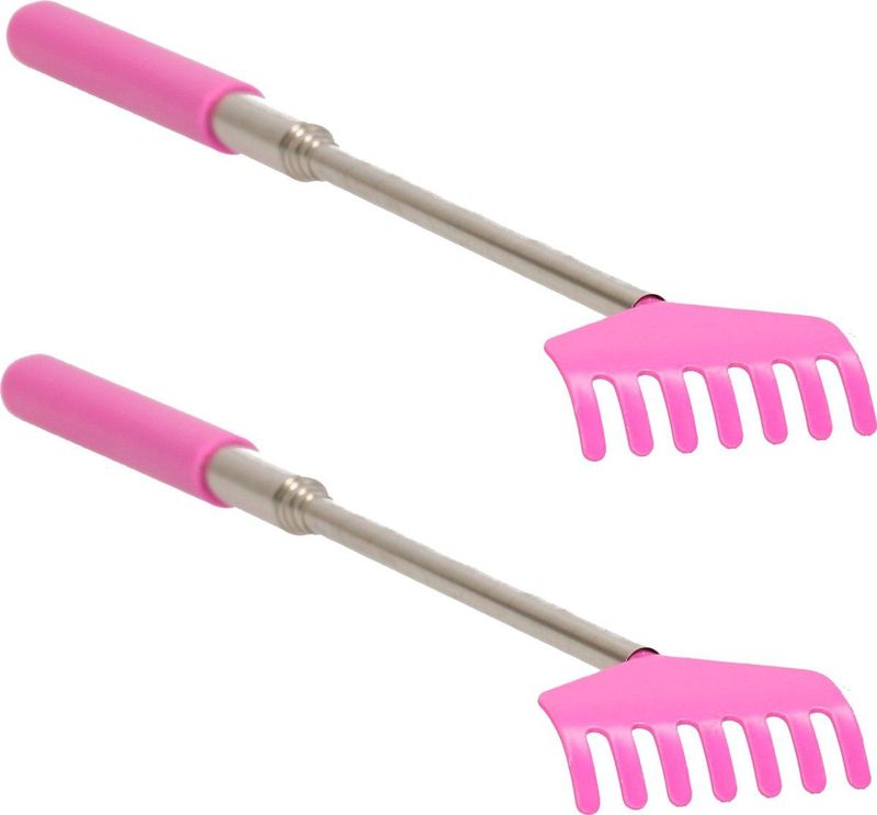 Set van 2x stuks roze uitschuifbare ruggenkrabber tot 67 cm uitgeklapt - Massage rugkrabbers