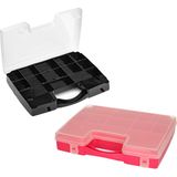 Forte Plastics - 2x opberg vakjesdoos/Sorteerboxen - 13-vaks kunststof - 27 x 20 x 3 cm - zwart en roze