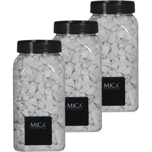 Mica Decorations - witte kiezel stenen - 3x potjes van 1 kilo - vaas/bloempot vulling - Decoratief object