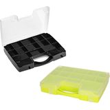 Forte Plastics - 4x opberg vakjesdoos/Sorteerboxen - 13-vaks kunststof - 27 x 20 x 3 cm - zwart en groen