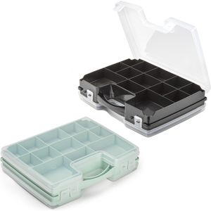 Forte Plastics - 4x opberg vakjesdoos/Sorteerboxen - 21-vaks kunststof - 28 x 21 x 6 cm - zwart en groen