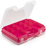 Forte Plastics - 4x opberg vakjesdoos/Sorteerboxen - 21-vaks kunststof - 28 x 21 x 6 cm - zwart en roze