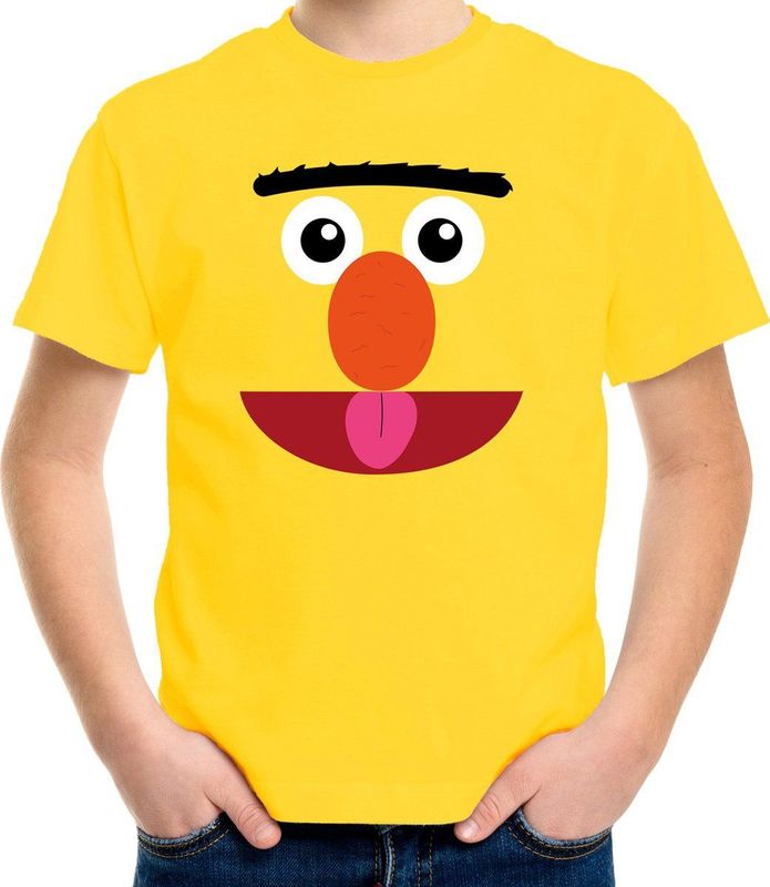 Bellatio Decorations - Geel - Verkleed T-shirt - Kinderen - Cartoon Knuffel Gezicht