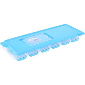 Tray met ijsklontjes/ijsblokjes vormpjes 12 vakjes kunststof blauw met afsluitdeksel