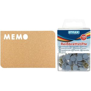 Prikbord van kurk 41 x 28 cm incl. 106x stuks witte punaises
