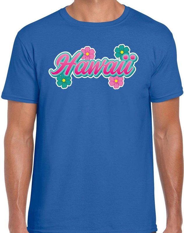 Hawaii t-shirt blauw met bloemen voor heren - Zomer kleding