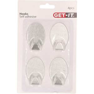 4x Zelfklevende rvs keuken/badkamer/kleding/ophang haakjes