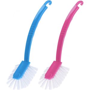 2x stuks afwasborstels met ophanghaakje in verschillende kleuren 27 cm