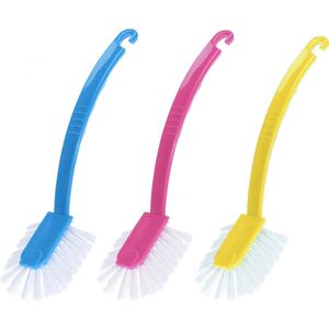 3x stuks afwasborstels met ophanghaakje in verschillende kleuren 27 cm