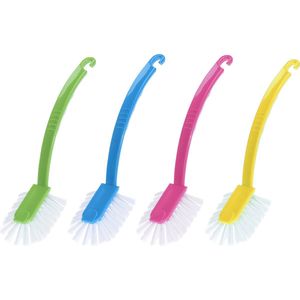 4x stuks afwasborstels met ophanghaakje in verschillende kleuren 27 cm