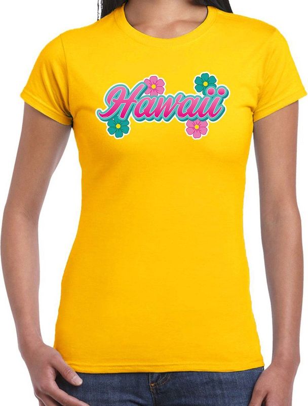 Hawaii t-shirt geel met bloemen voor dames - Zomer kleding